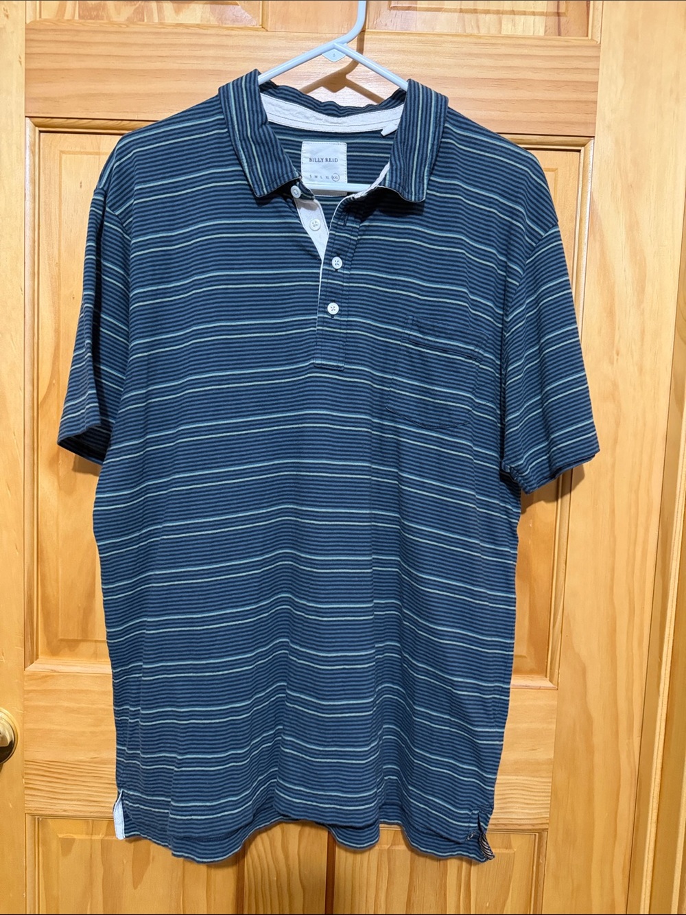 Billy Reid Blue & Black Striped Short Sleeved Golf Polo Size XXL.
